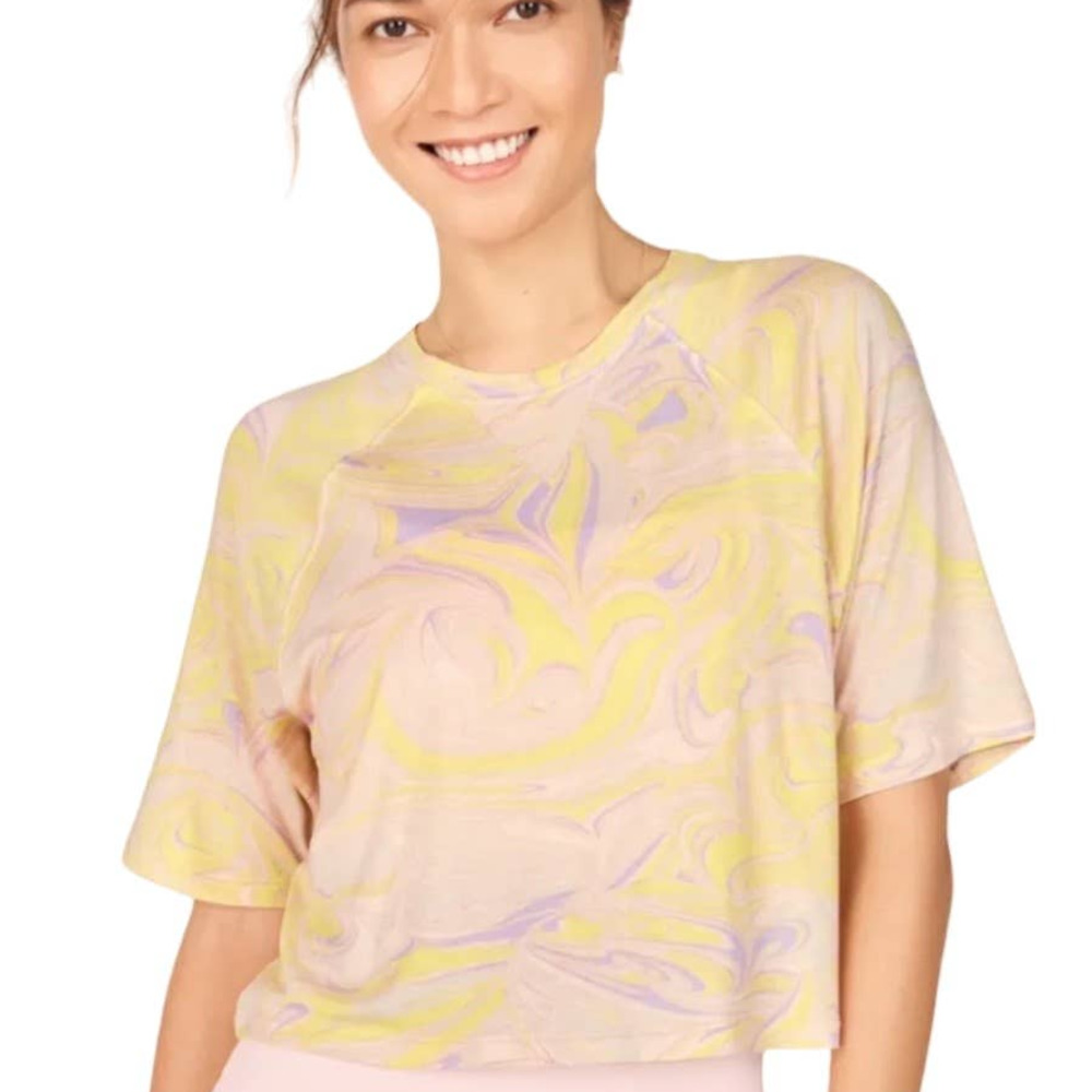 Fabletics Women’s Loveday Short-Sleeve Raglan Tee Marble Pastel Size XL NEW Crop